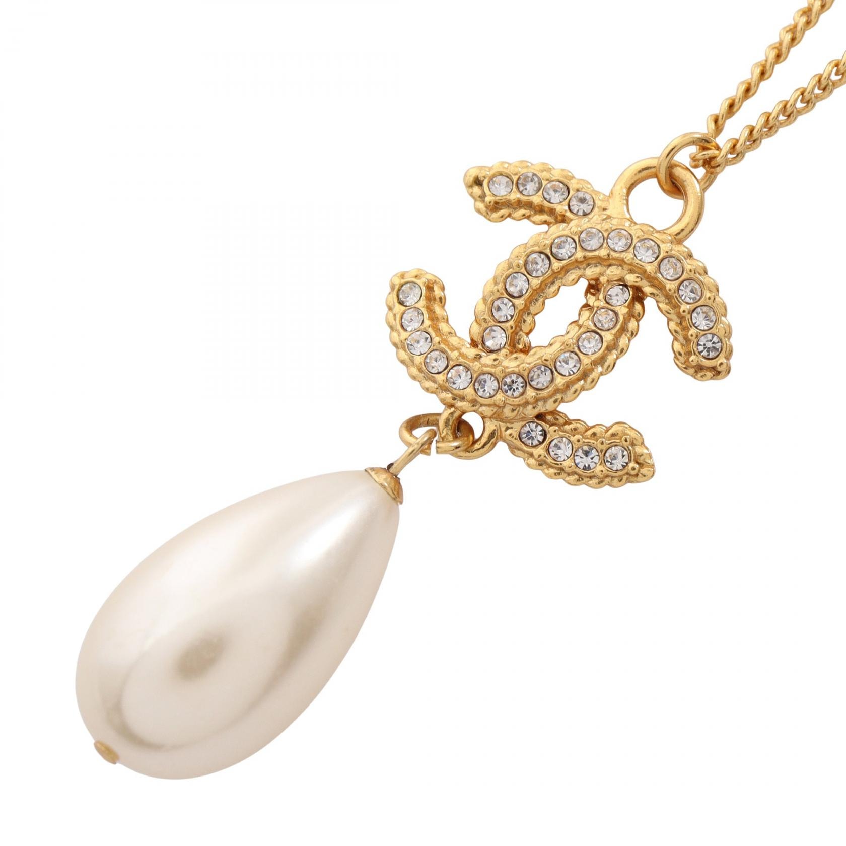 シャネル CHANEL ココマーク ネックレス ジュエリー GP(ゴールドメッキ) フェイクパール / ラインストーン レディース ゴールド系 / ホワイト系 / クリア系 【中古】