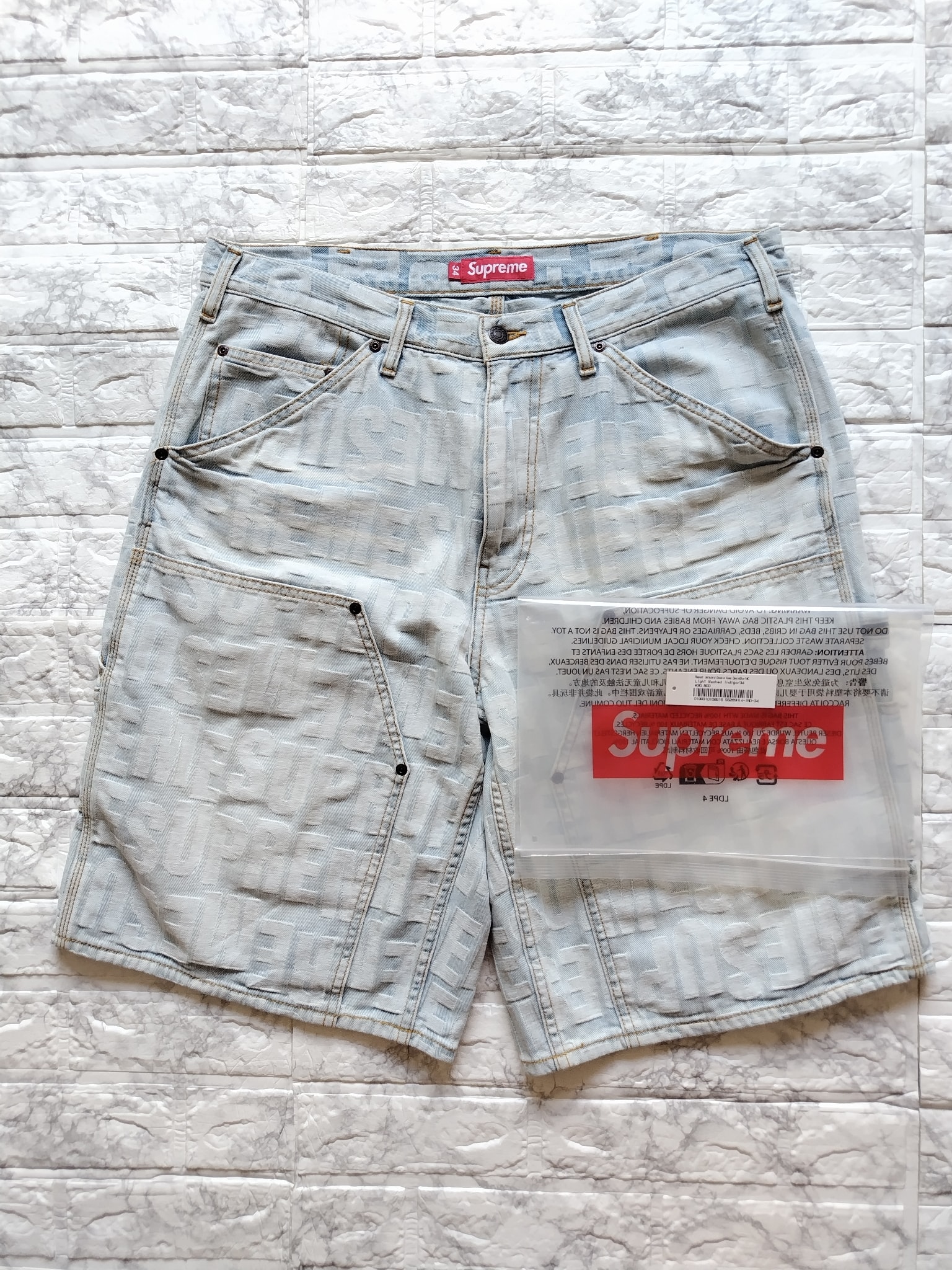 Supreme Repeat Jacquard Double Knee Denim Short "Light Washed Indigo"