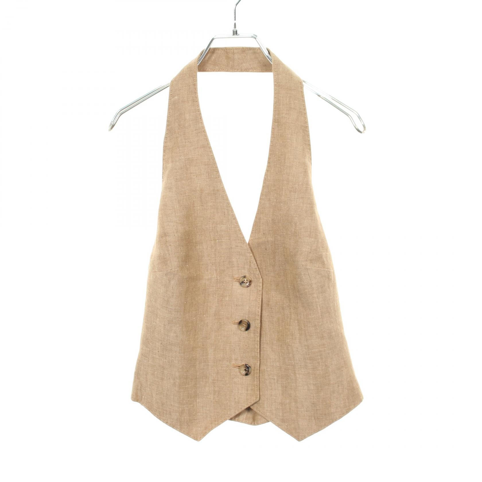 マックスマーラ MAX MARA SAURO サウロ ピュア ジレ ベスト 衣料品 トップス ファブリック レディース ベージュ系 【中古】