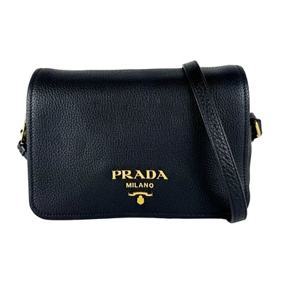 プラダ PRADA ショルダーバッグ レザー ブラック ゴールド レディース【中古】 z10738