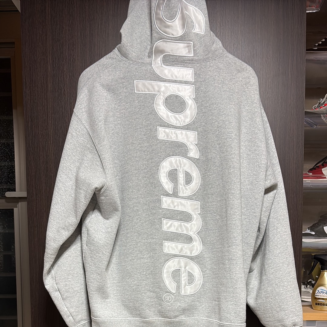 Supreme Satin Applique Hooded Sweatshirt "Ash Grey"