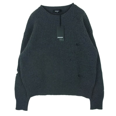DSQUARED2 ディースクエアード S74HA1173 ウール クラッシュ ダメージ加工 ニット イタリア製 グレー系 M【美品】【中古】
