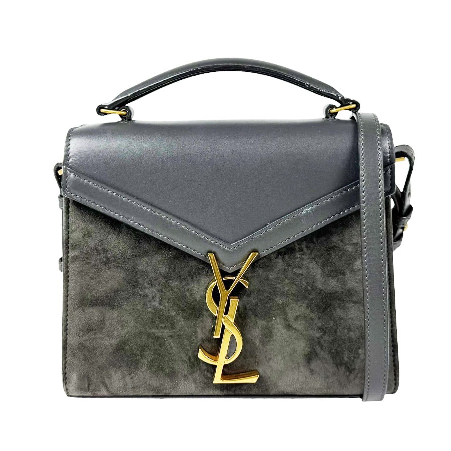 サンローラン SAINT LAURENT ショルダーバッグ ハンドバッグ カサンドラ レザー/スエード グレー ゴールド レディース 623930【中古】 z11135