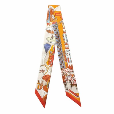 極美品 エルメス スカーフ ツイリー 万博博覧会 オレンジ レディース
