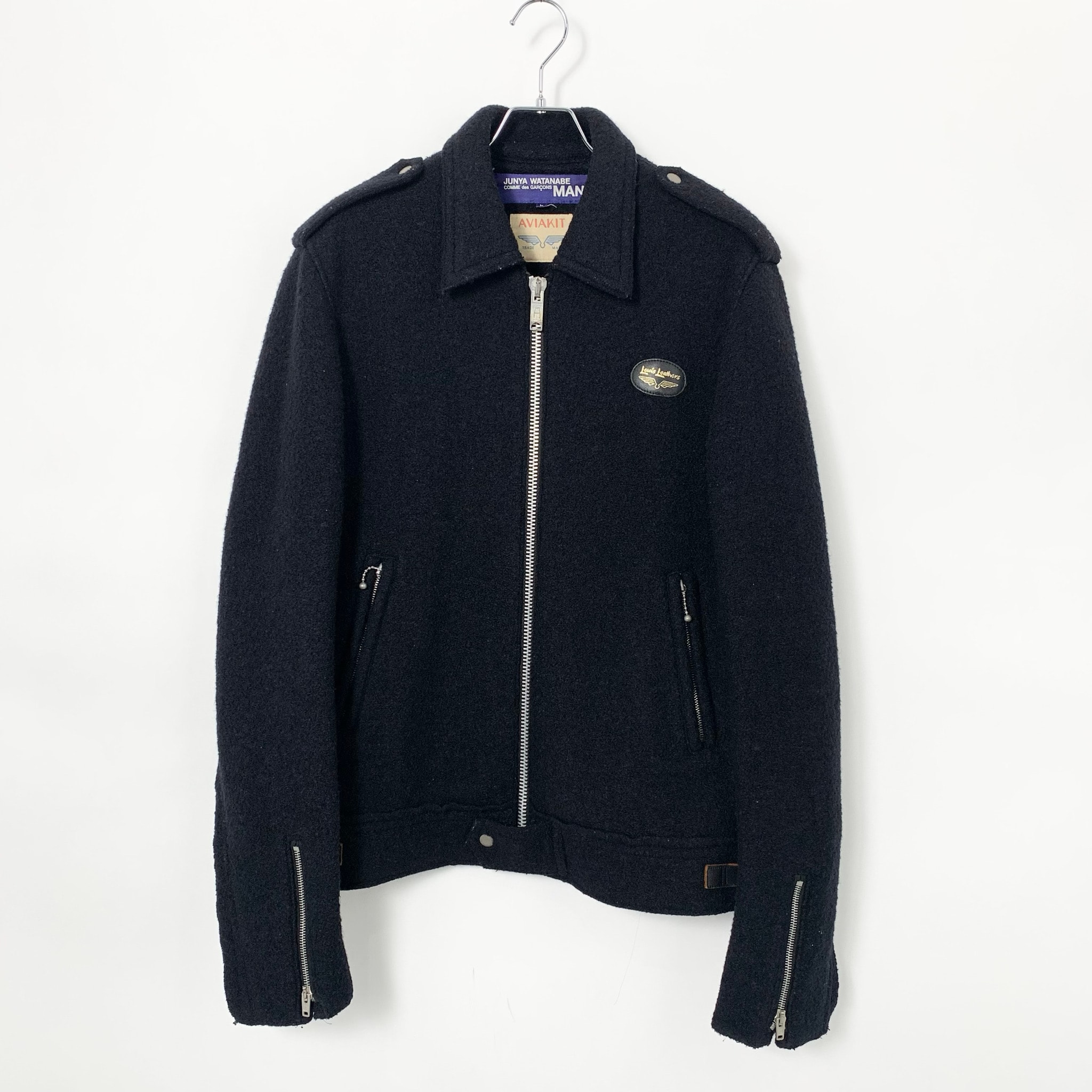 JUNYA WATANABE COMME des GARCONS ×Lewis Leathers Full-length wool bouclé riders jacket Black