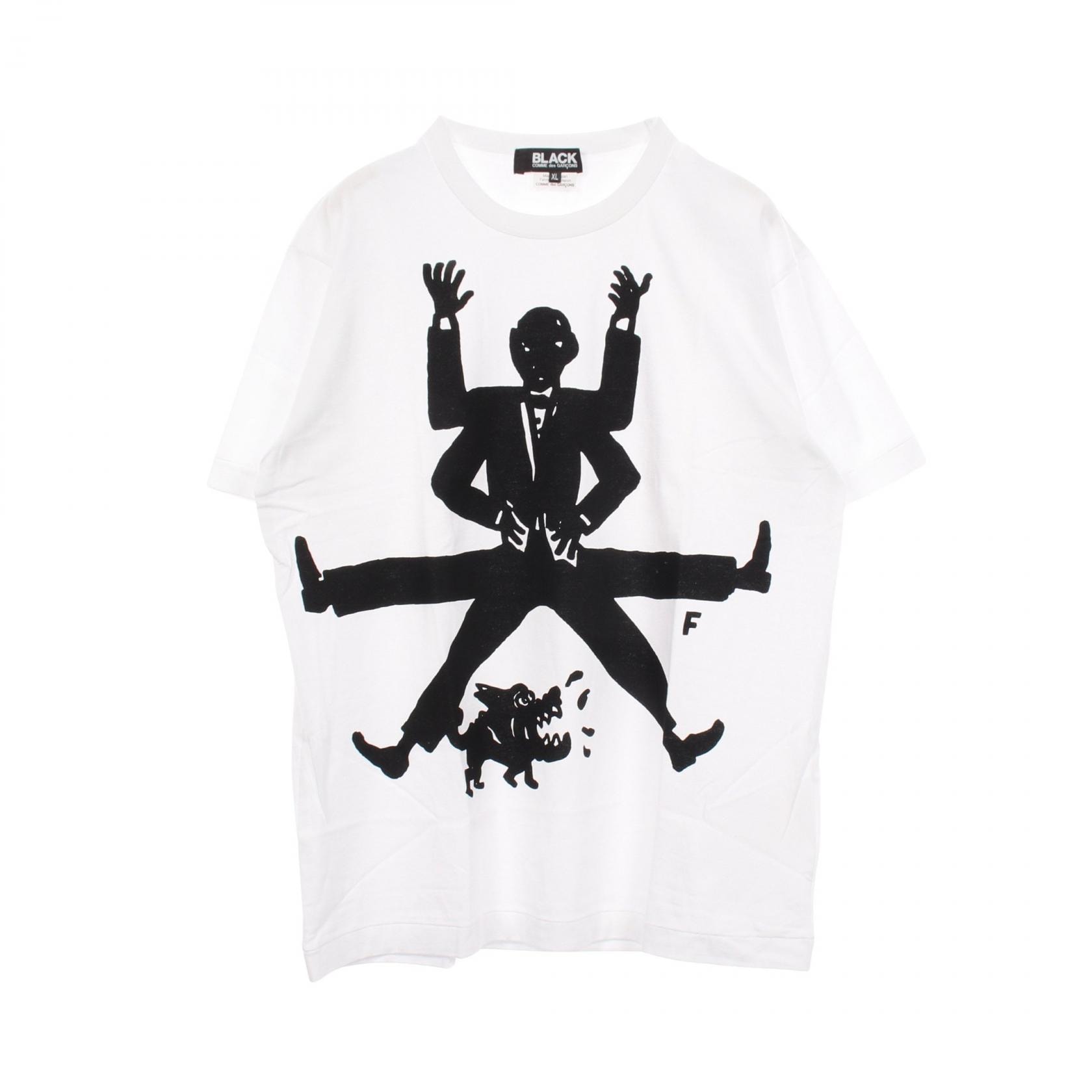ブラックコムデギャルソン BLACK COMME des GARCONS プリント クルーネック 半袖Tシャツ 衣料品 トップス コットン メンズ ホワイト系 / ブラック系 1D-T006 【中古】