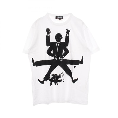 ブラックコムデギャルソン BLACK COMME des GARCONS プリント クルーネック 半袖Tシャツ 衣料品 トップス コットン メンズ ホワイト系 / ブラック系 1D-T006 【中古】
