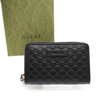 GUCCI(グッチ)マイクログッチシマ ラウンドファスナー コインケース 小銭入れ ブラック レザー ゴールド金具 544249 レディース【中古】