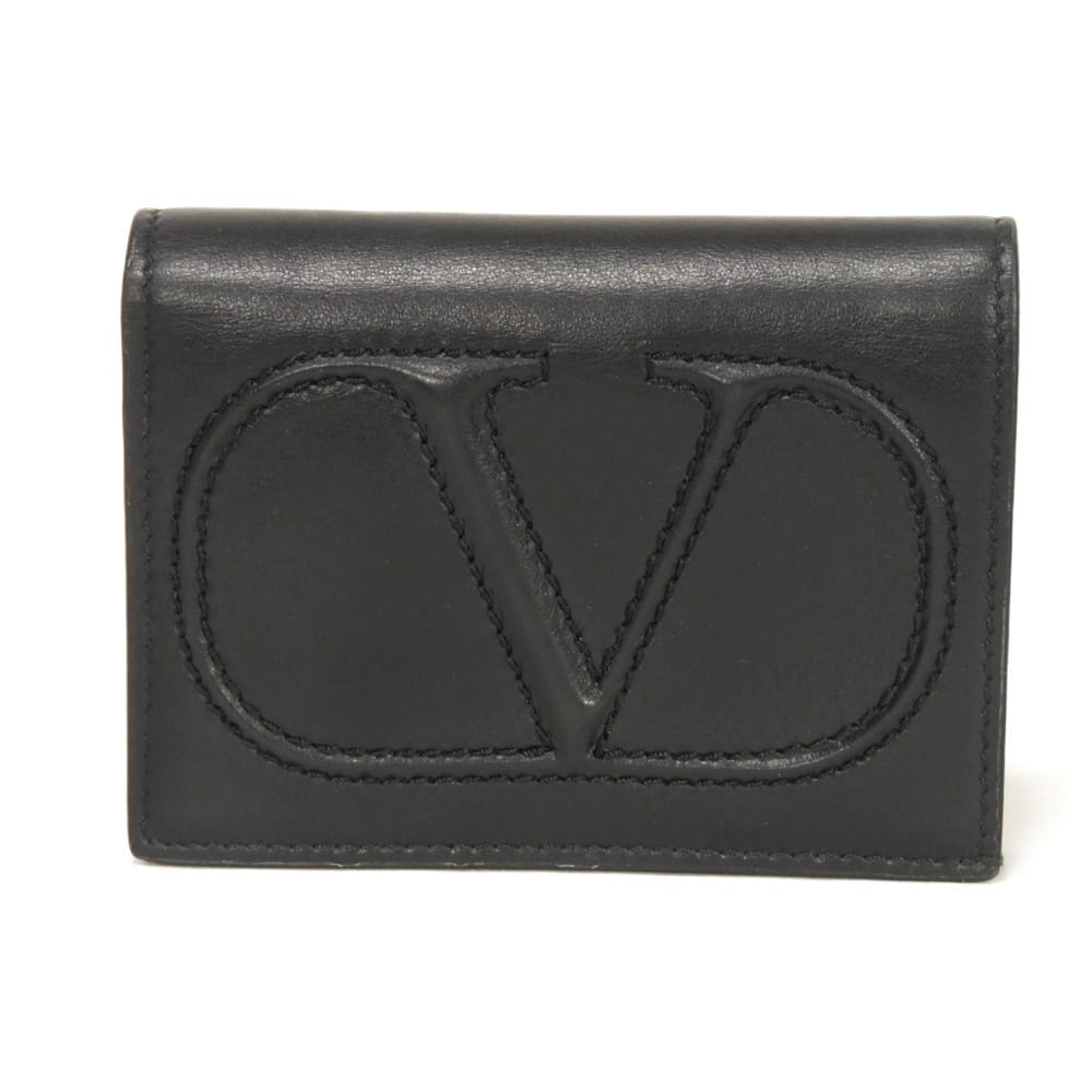 VALENTINO ヴァレンティノ Vロゴ ウォーク スモール ウォレット スムース カーフ 札入れ カードケース コインケース RFID ICチップ エンボス ブラック 二つ折り財布 1W5P0P39YPP