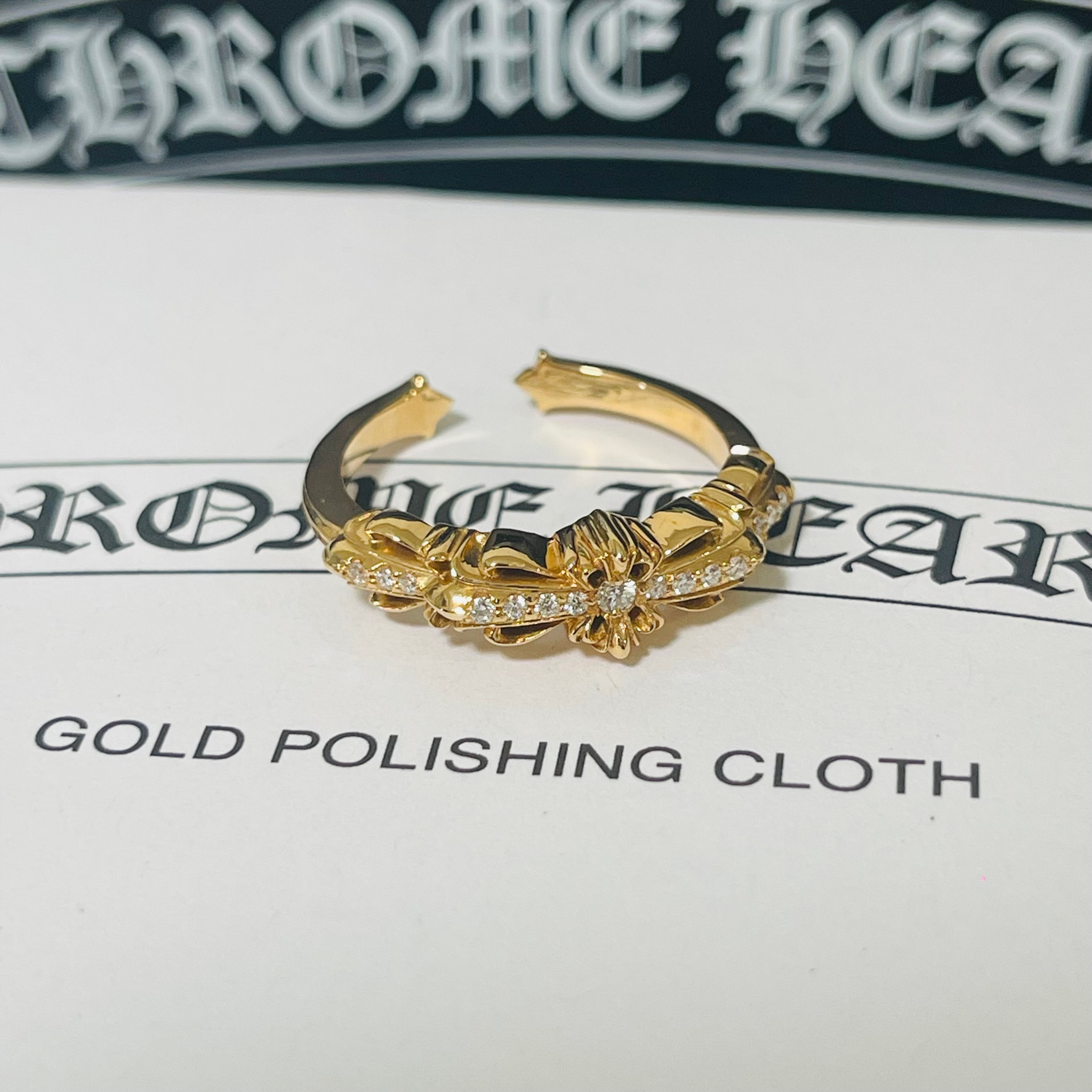 Chrome Hearts 22K Baby Classic Double Floral Pave Diamond Ring "Yellow Gold"