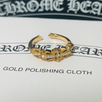 Chrome Hearts 22K Baby Classic Double Floral Pave Diamond Ring "Yellow Gold"