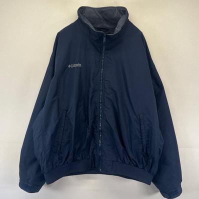 古着 コロンビア Columbia ジャケット ナイロン ウォームアップジャケット フルジップ 大きいサイズ ロゴ 2XL ネイビー系 メンズ