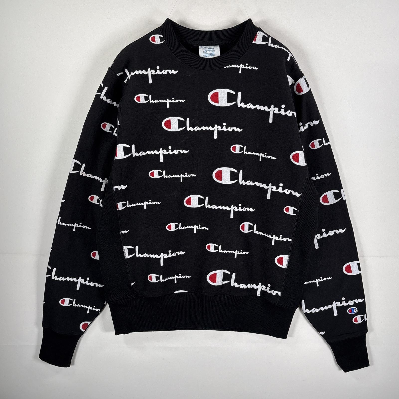 古着 チャンピオン Champion スウェット リバースウィーブ 復刻 ヘビーウェイト M  ブラック 総柄 メンズ