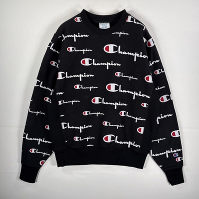 古着 チャンピオン Champion スウェット リバースウィーブ 復刻 ヘビーウェイト M ブラック 総柄 メンズ