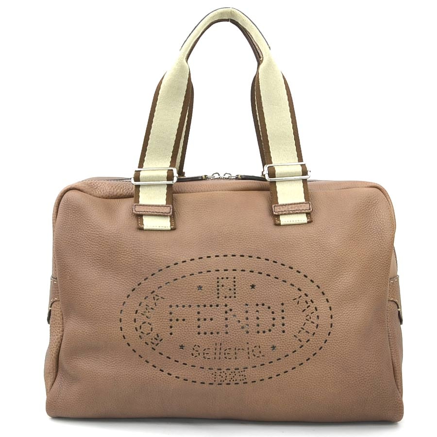 フェンディ FENDI ハンドバッグ セレリア レザー/キャンバス ブラウン シルバー ユニセックス 2372-8BL094【中古】 e61133a