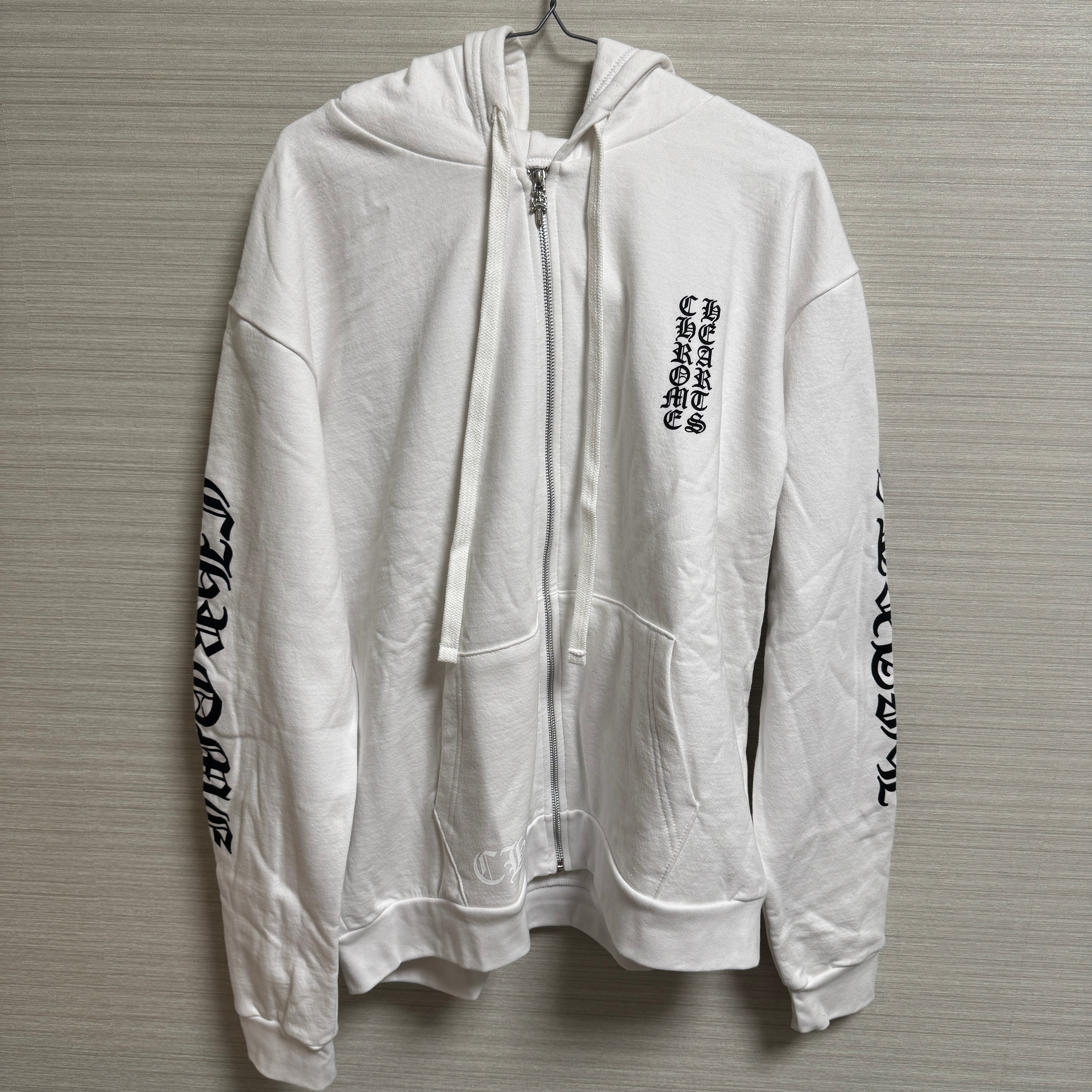 Chrome Hearts Vertical Logo FU Hood Zip Up Hoodie "White"