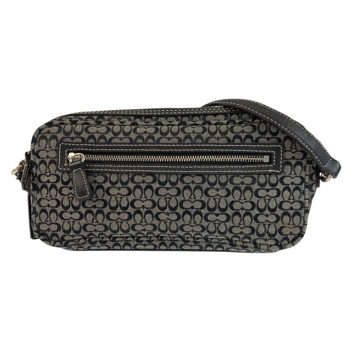 COACH コーチ ミニシグネチャー ブラック 黒 シルバー金具 キャンバス レザー/ ショルダーバッグ ポシェット 601889 【中古】