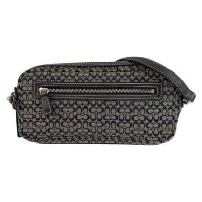 COACH コーチ ミニシグネチャー ブラック 黒 シルバー金具 キャンバス レザー/ ショルダーバッグ ポシェット 601889 【中古】