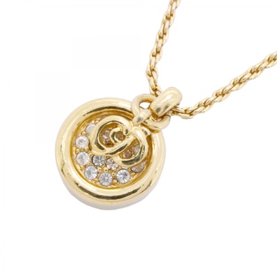 【6jdb0493-k】クリスチャンディオール ネックレス CDロゴ GPメッキ ラインストーン ゴールド【中古】レディース