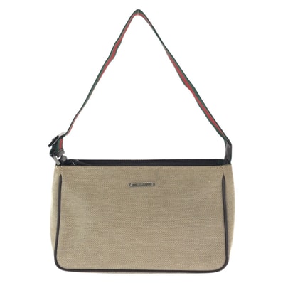 美品 GUCCI グッチ シェリーライン ベージュ シルバー金具 キャンバス レザー/ ハンドバッグ アクセサリーポーチ 601631 【中古】