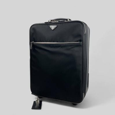 PRADA Black Nylon and Saffiano Leather Travel Trolley Suitcase Luggage Bag VV030M プラダ トライアングルロゴ 2輪 キャリーケース