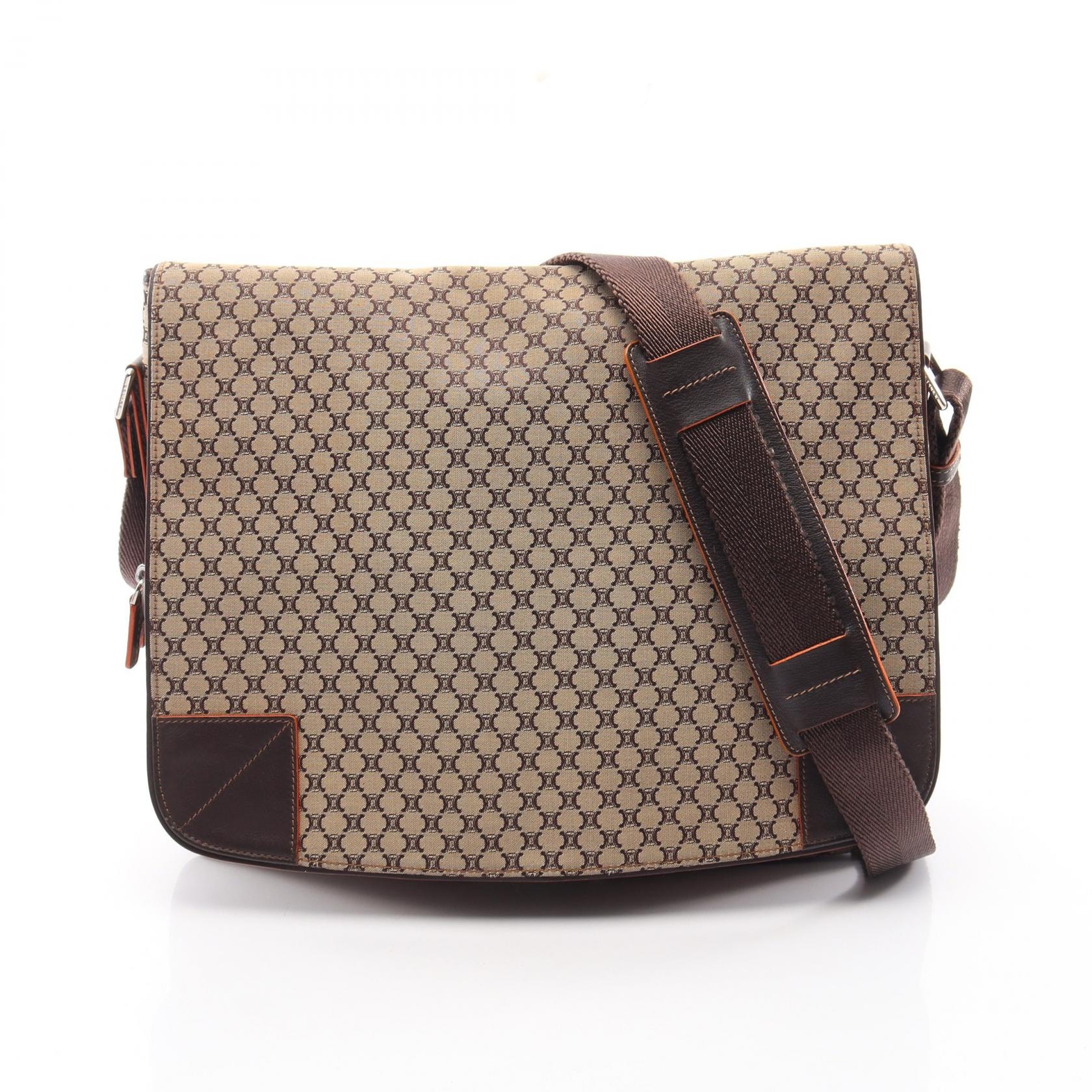 セリーヌ CELINE マカダム ショルダーバッグ バッグ キャンバス レザー メンズ レディース ベージュ系 / ブラウン系 【中古】