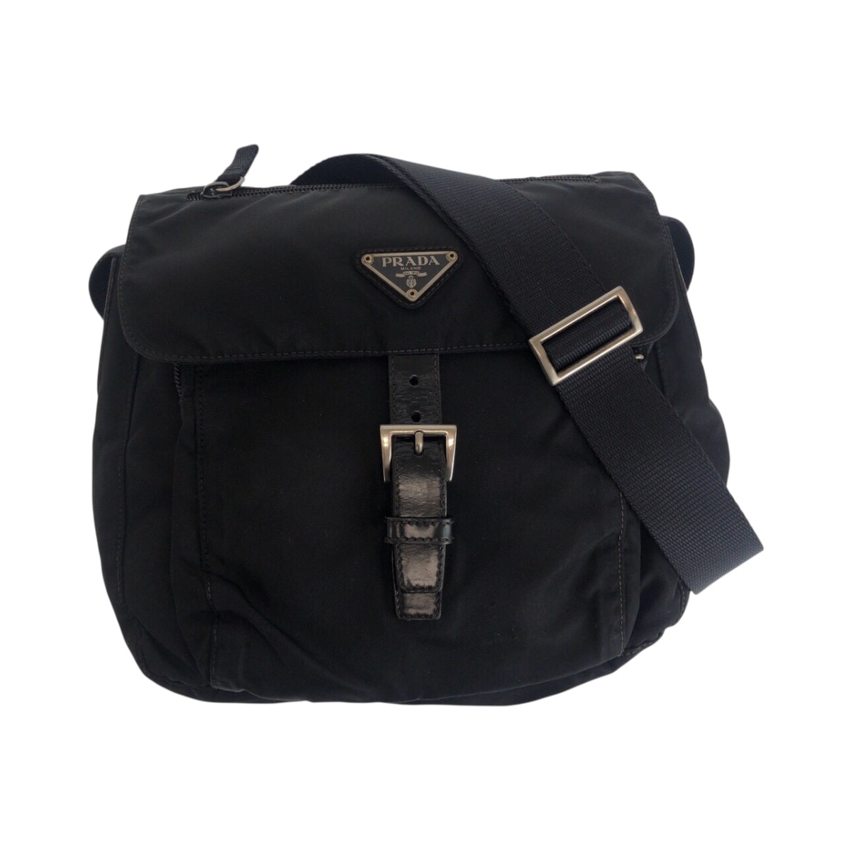 美品 PRADA プラダ テスート 三角ロゴプレート ブラック 黒 シルバー金具 ナイロン ショルダーバッグ メッセンジャーバッグ 505902 【中古】