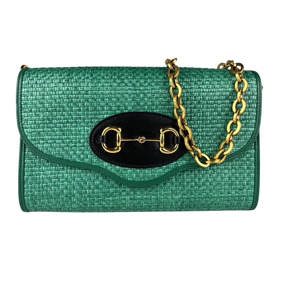 グッチ GUCCI ショルダーバッグ ホースビット ストロー グリーン レディース 655667【中古】 z9058