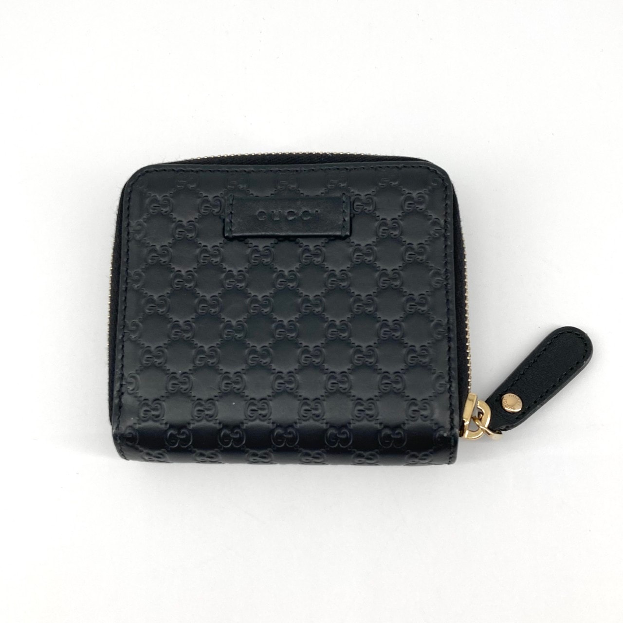 GUCCI(グッチ) ラウンドファスナー マイクログッチシマレザー ロゴ入り 449395 二つ折り財布 ブラック