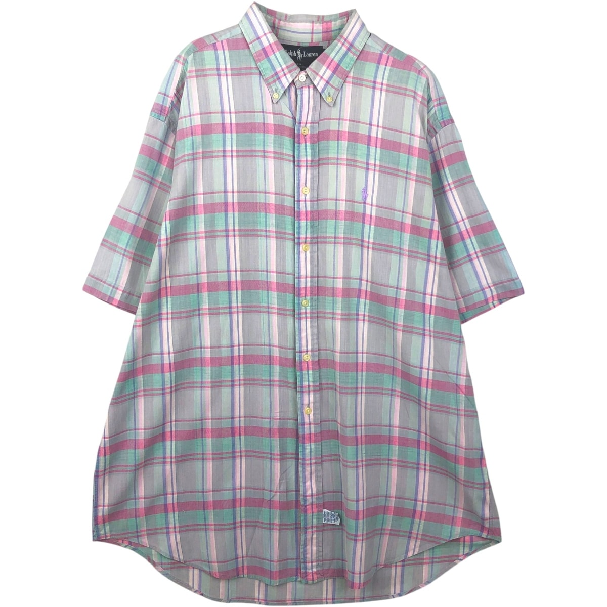 古着 ラルフローレン Ralph Lauren 半袖 ボタンダウン チェックシャツ USA製 メンズXL相当/eaa641178