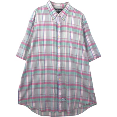 古着 ラルフローレン Ralph Lauren 半袖 ボタンダウン チェックシャツ USA製 メンズXL相当/eaa641178