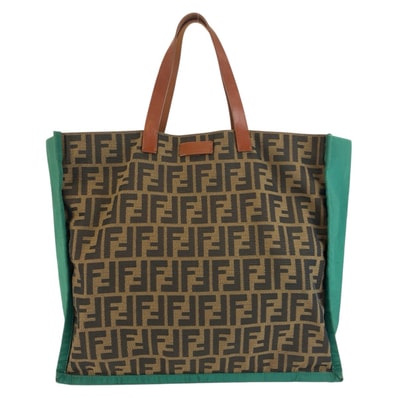 FENDI フェンディ ズッカ ブラウン グリーン キャンバス レザー/ トートバッグ ハンドバッグ 603582 【中古】