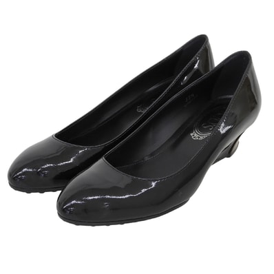 トッズ 美品 ローウェッジソール パンプス パテント シューズ レディース ブラック 35.5 35.5