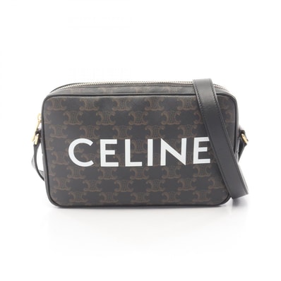 セリーヌ CELINE トリオンフ ミディアム メッセンジャー ショルダーバッグ バッグ PVCコーティングキャンバス レザー レディース ブラウン系 【中古】
