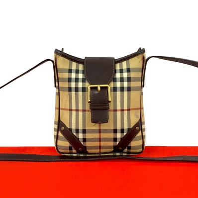 BURBERRY バーバリー ノバチェック シャドーホース レザー PVC ショルダーバッグ ブラウン
22747