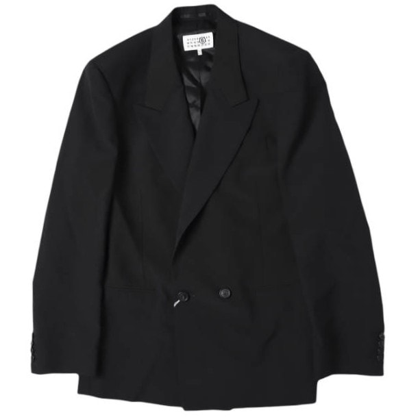 新品 MM6 Maison Margiela 25AW LIGHT WOOL BLEND JACKET ユニセックス ライトウールブレンドダブルブレストジャケット SH2BN0021 M35436 S BLACK メゾンマルジェラ 定価272800円 ブレザー