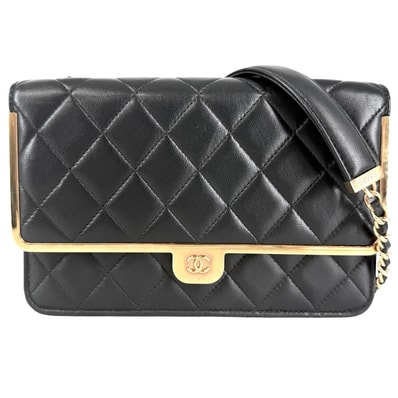 CHANEL シャネル チェーンウォレット マトラッセ ココマーク 肩掛け 斜め掛け ラムスキン ブラック 黒 ローズゴールド金具 レディース【中古品】