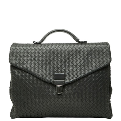 ボッテガヴェネタ イントレチャート ビジネスバッグ ブリーフケース グレー レザー メンズ BOTTEGAVENETA 【中古】