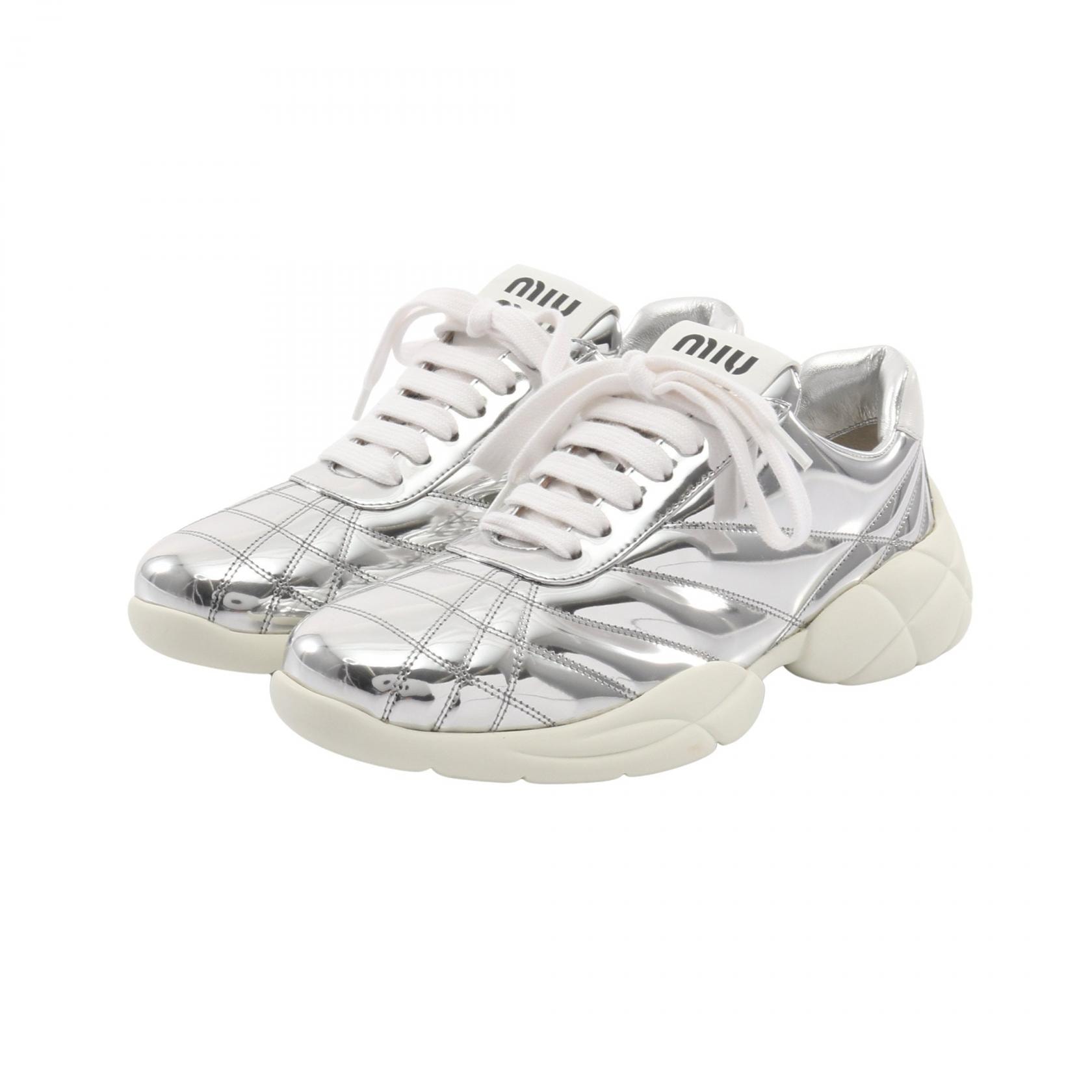 ミュウ ミュウ Miu Miu メタリック スニーカー 靴 ファブリック レディース シルバー系 【中古】