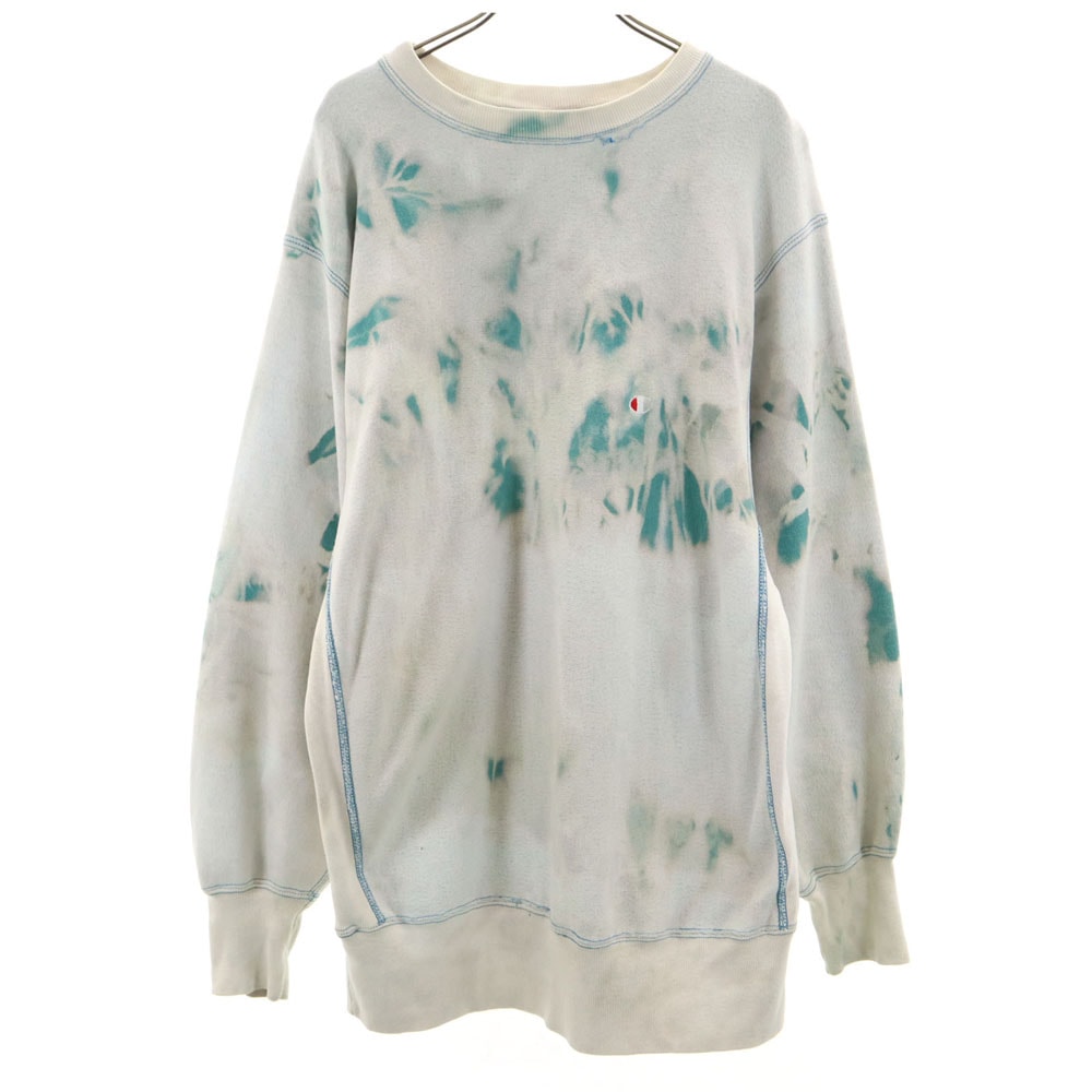 Champion チャンピオン 90s リバースウィーブ USA製 オールド 刺繍タグ ブリーチ加工 長袖 スウェット トレーナー XL グリーン系 裏起毛