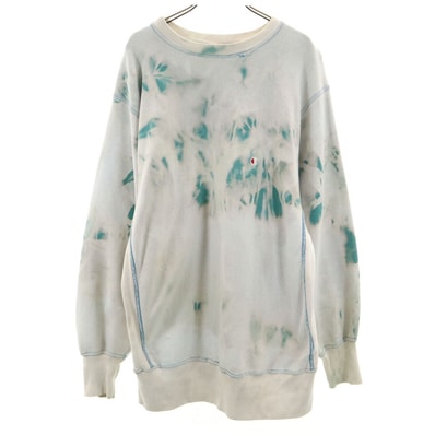 Champion チャンピオン 90s リバースウィーブ USA製 オールド 刺繍タグ ブリーチ加工 長袖 スウェット トレーナー XL グリーン系 裏起毛