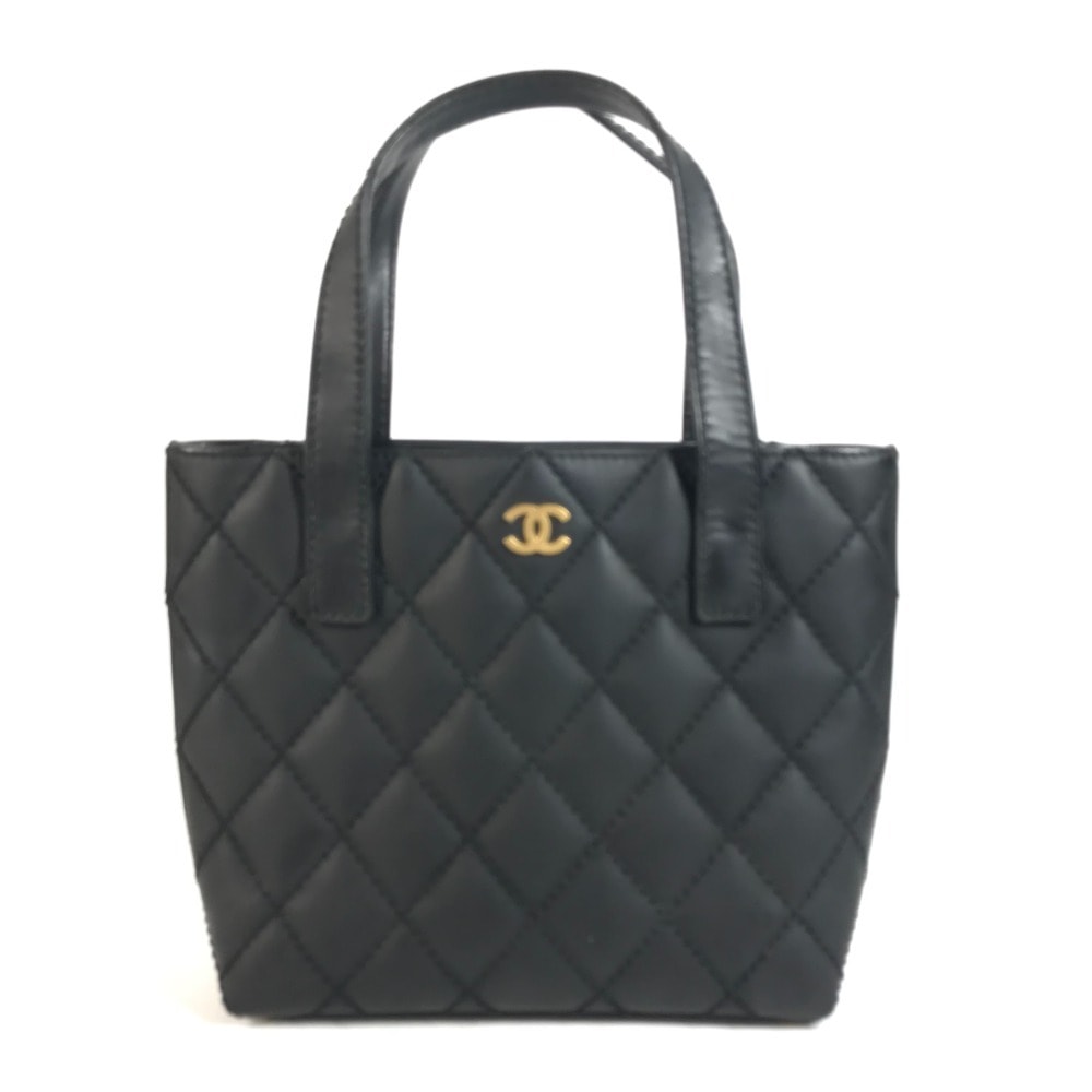 シャネル CHANEL CC ココマーク ロゴ ワイルドステッチ 肩掛け ロゴ ハンドバッグ トートバッグ レザー ブラック