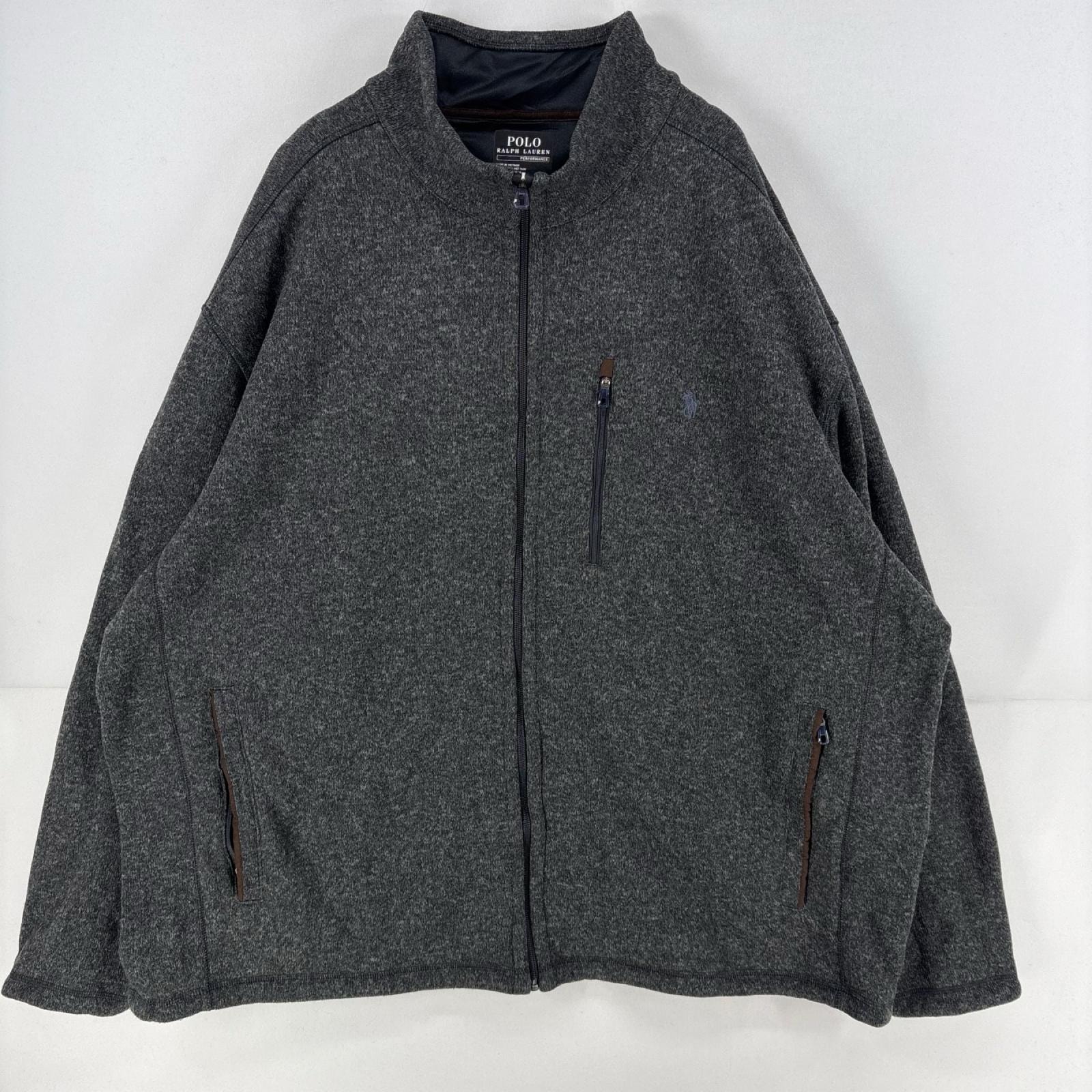 古着 ポロ・ラルフローレン POLO RALPH LAUREN フリース ニット フルジップ ロゴ 胸ポケット ベターセータータイプ 4XB  グレー メンズ