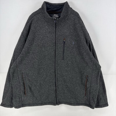 古着 ポロ・ラルフローレン POLO RALPH LAUREN フリース ニット フルジップ ロゴ 胸ポケット ベターセータータイプ 4XB グレー メンズ