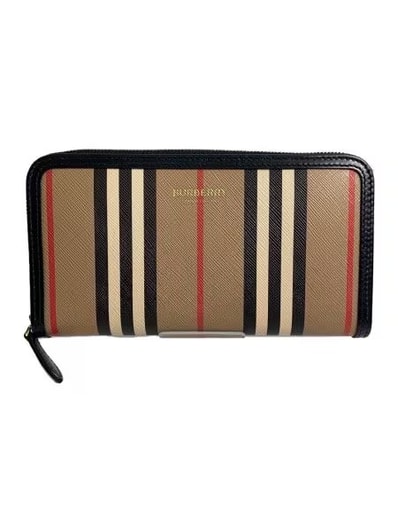 Burberry Icon Stripe E-canvas and Leather Ziparound Wallet "Archive Beige"