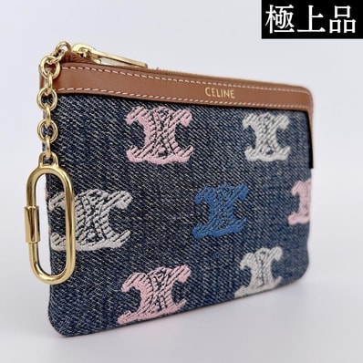 CELINE Women's Triomphe Embroidered Coin Purse "Blue"