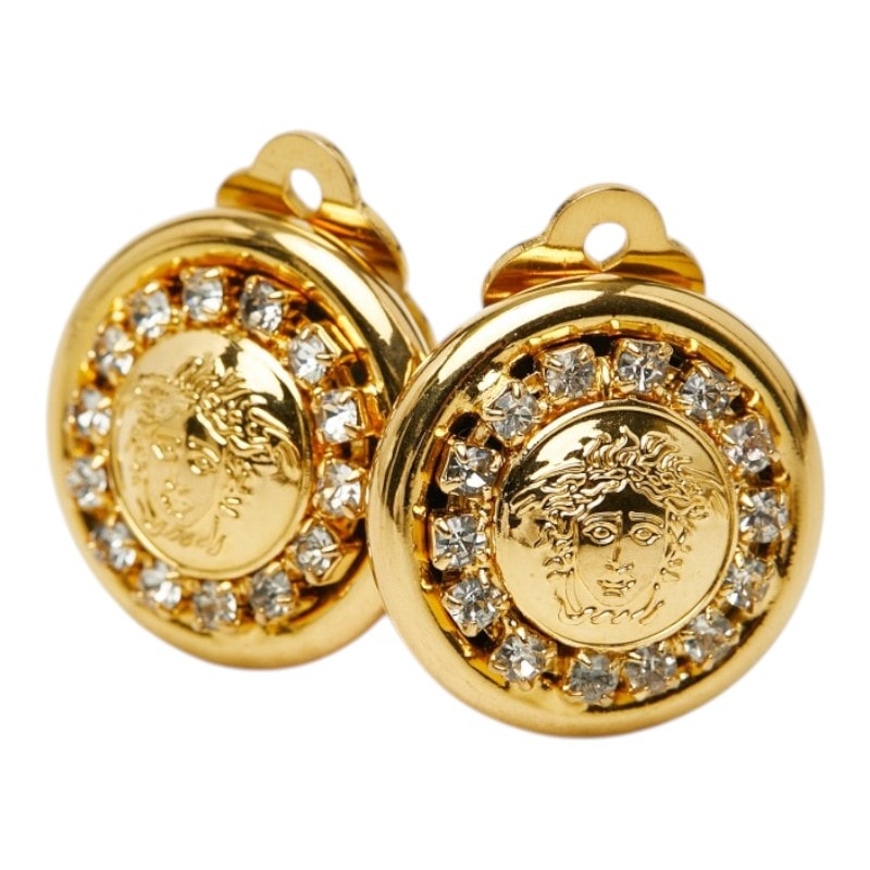 ヴェルサーチェ メデューサ ラインストーン イヤリング ゴールド メッキ レディース VERSACE 【中古】