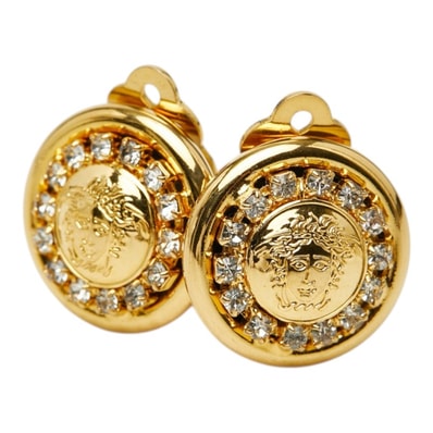ヴェルサーチェ メデューサ ラインストーン イヤリング ゴールド メッキ レディース VERSACE 【中古】