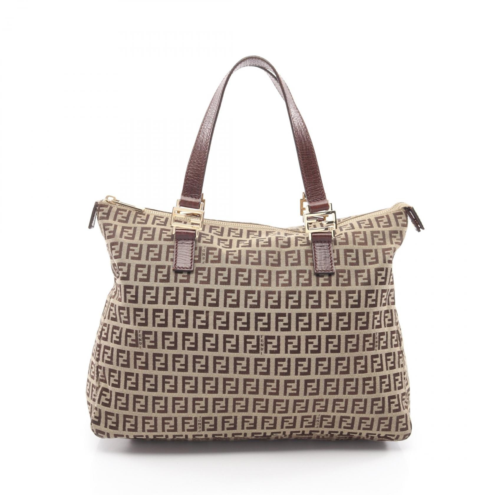 フェンディ FENDI ズッキーノ トートバッグ バッグ キャンバス レザー レディース ベージュ系 / ブラウン系 8BH138 【中古】