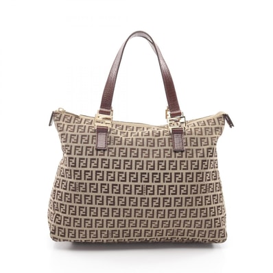 フェンディ FENDI ズッキーノ トートバッグ バッグ キャンバス レザー レディース ベージュ系 / ブラウン系 8BH138 【中古】